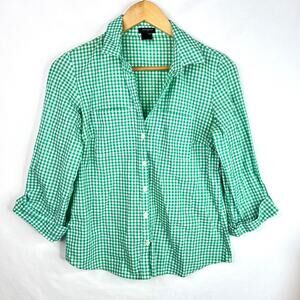 Ann Taylor Green Gingham Button Up Size 2